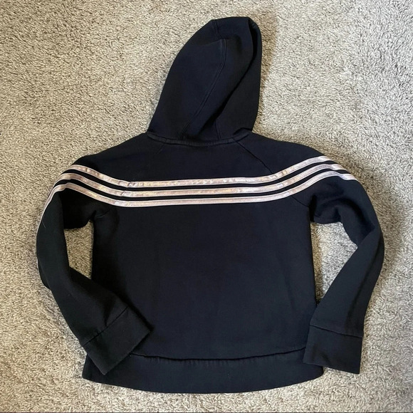 Adidas  Girls Black and Gold Stripes Hoodie Sz S - Picture 3 of 9